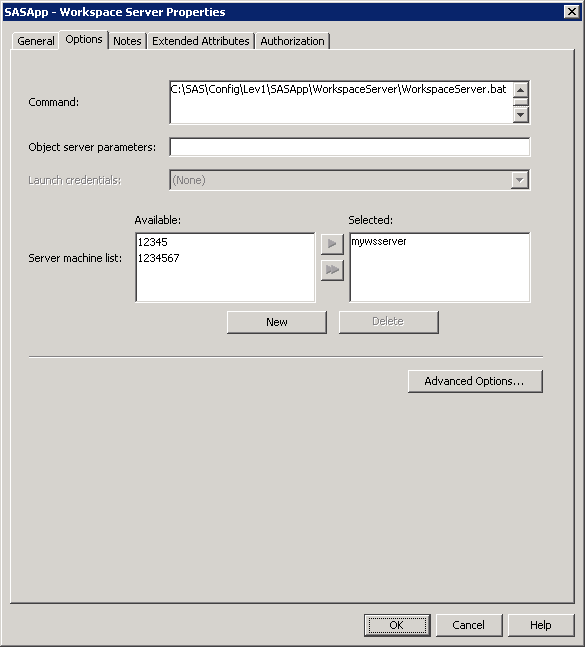 Workspace Server Properties Dialog Box