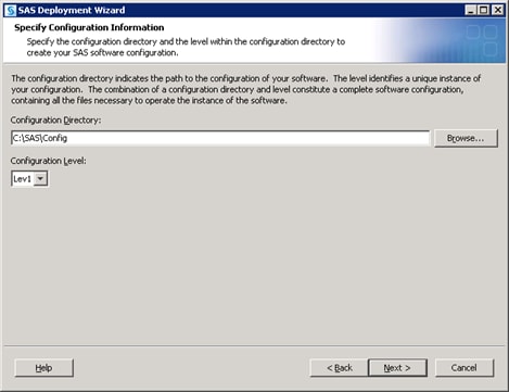 SAS Deployment Wizard Specify Configuration Information dialog box