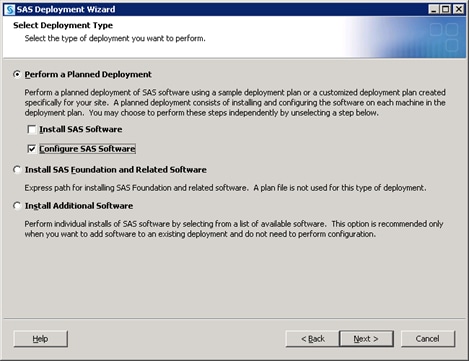 SAS Deployment Wizard Specify Configuration Information dialog box