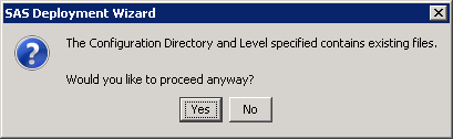 SAS Deployment Wizard Specify Configuration Information dialog box