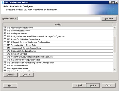 SAS Deployment Wizard Specify Configuration Information dialog box