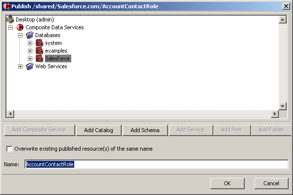 Figure showing spaces removed from table name on the Publish window.