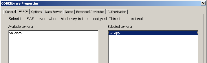 Figure showing the Assign tab for a library properties dialog box