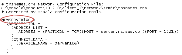 Figure showing a sample tnsnames.ora file