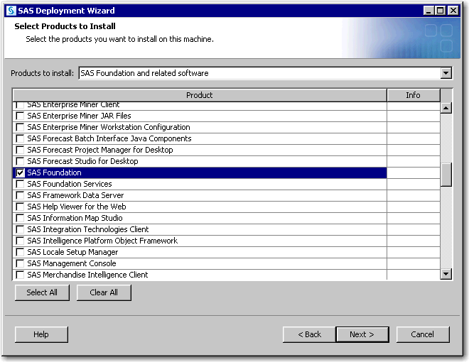 Select Products to Install page