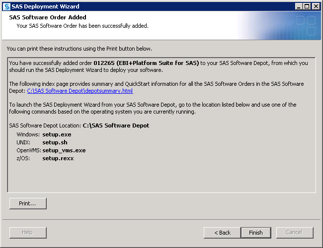 SAS Software Order Added page