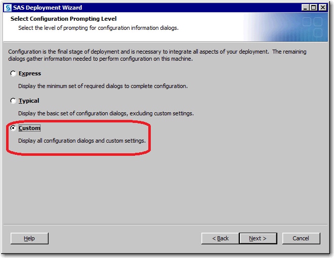 Select Configuration Prompting Level page