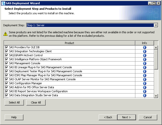 Select Products to Install page