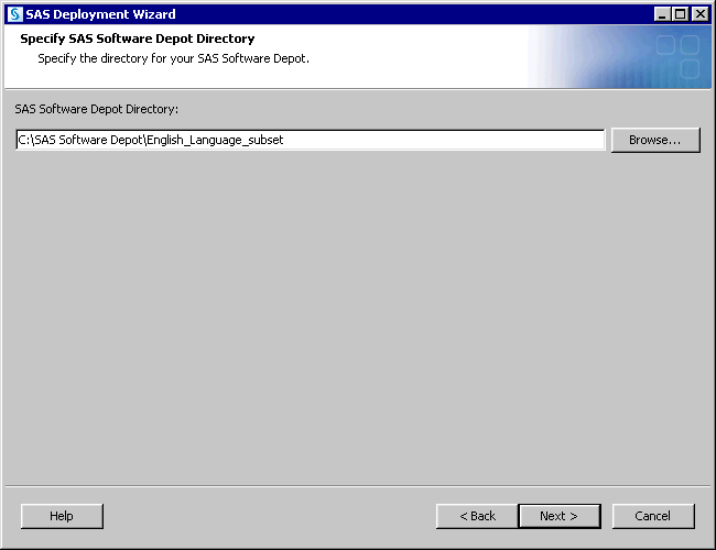Specify SAS Software Depot Directory page