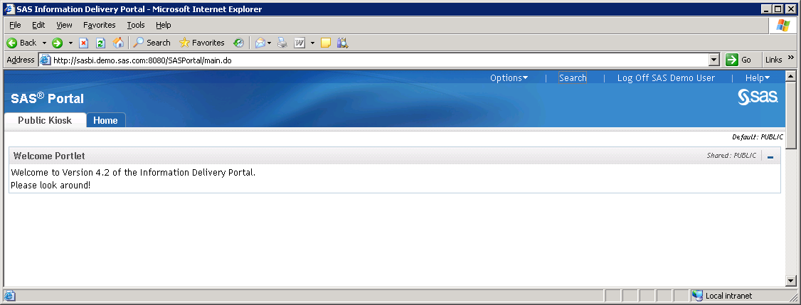 SAS Information Delivery Portal main window