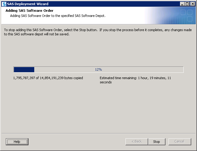 SAS Deployment Wizard progress indicator