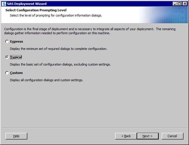 Select Configuration Prompting Level Page