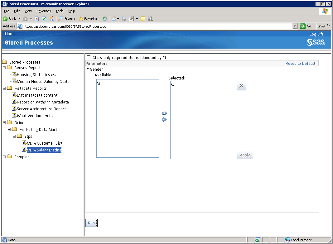 Running a stored process