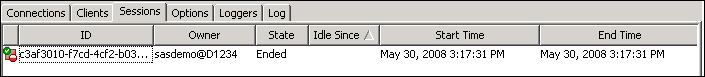 Sessions tab in SAS Management Console