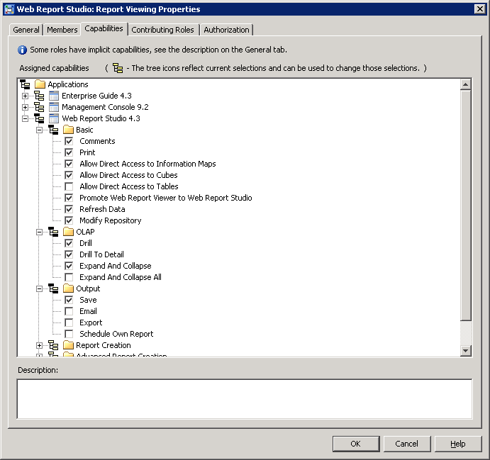 Capabilities for the Report Viewing Role