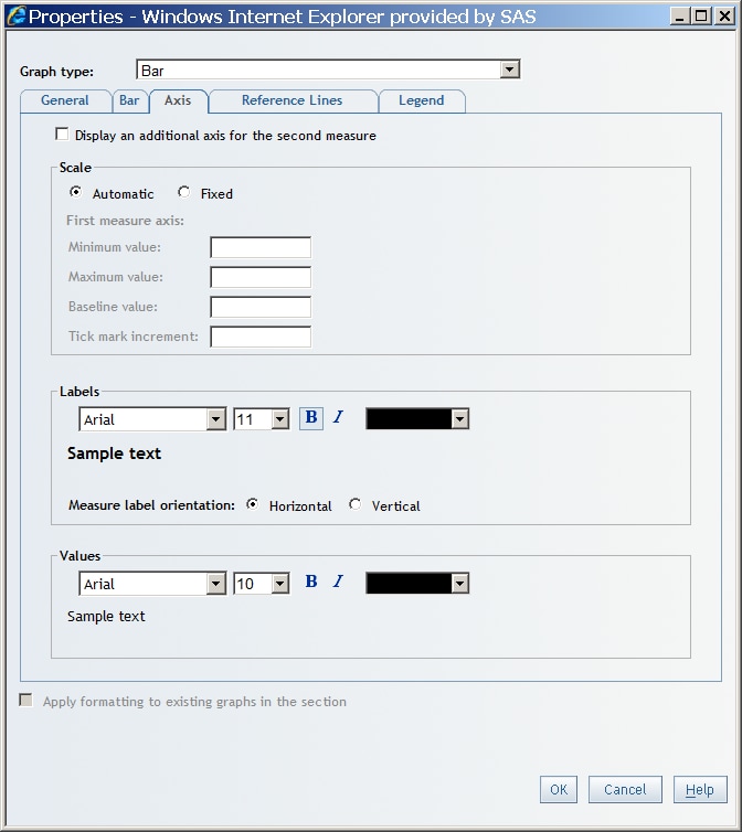 Axis Tab in the Properties Dialog Box for a Bar Chart