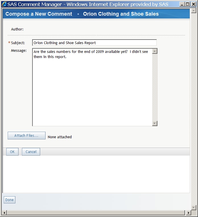 Compose a New Comment Dialog Box