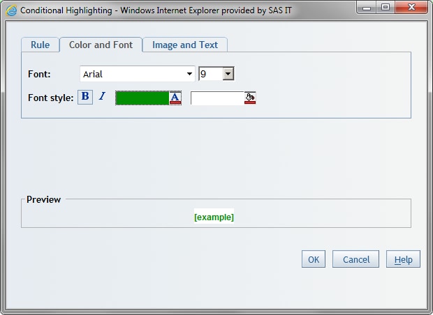 Color and Font Tab in the Conditional Highlighting Dialog Box for Tables