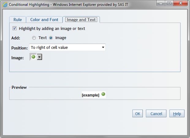 Image and Text Tab in the Conditional Highlighting Dialog Box for Tables with an Image Selected