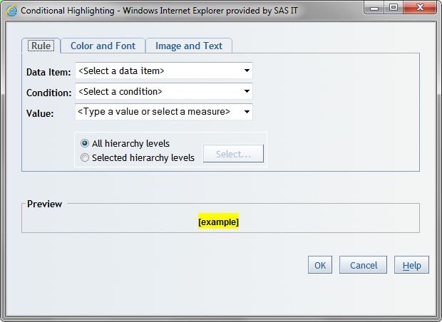 Rule Tab in the Conditional Highlighting Dialog Box for a Table Using Multidimensional Data