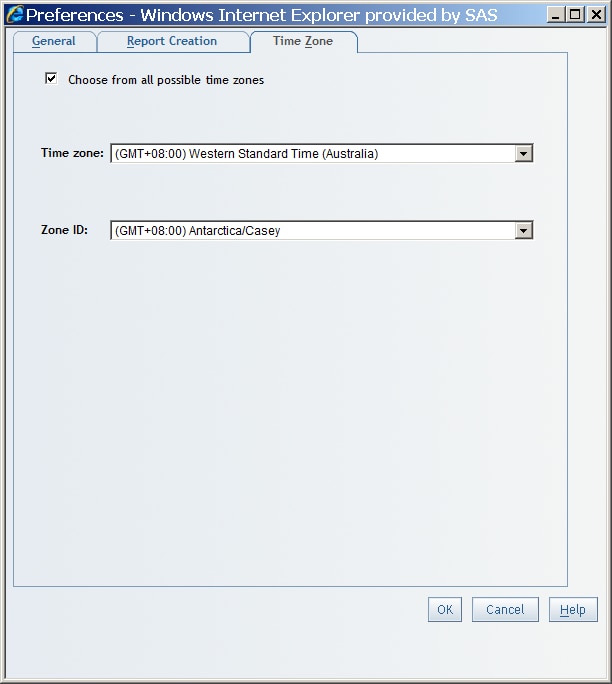 Time Zone Tab with Preferences Specified