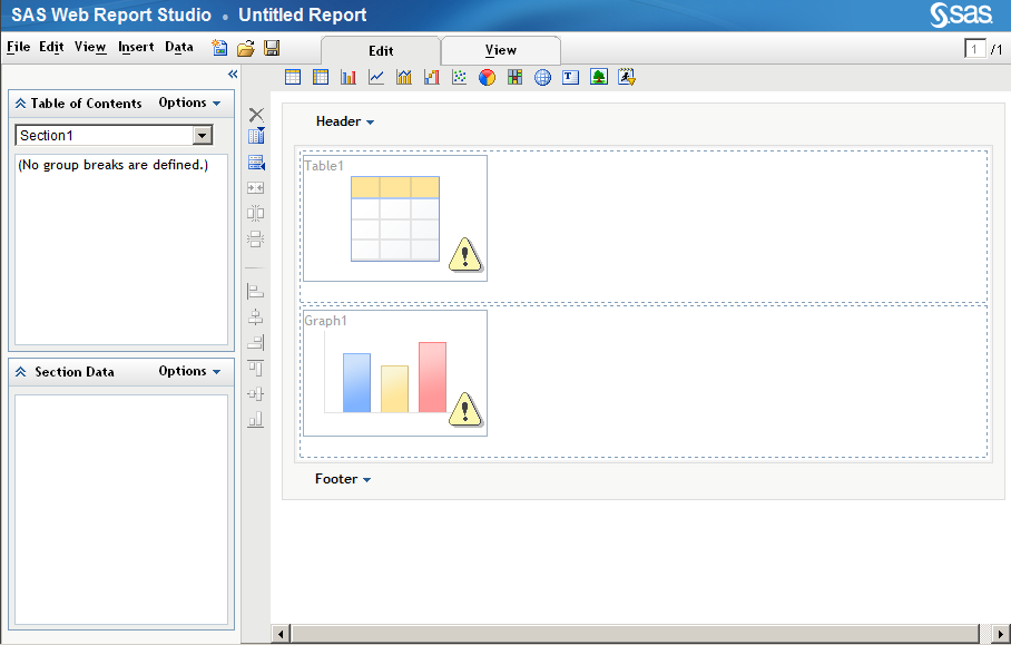 How Edit Mode Appears When You Select the Table Over Graph Template