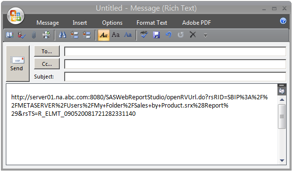 An E-Mail Message with the Generated URL for a Report