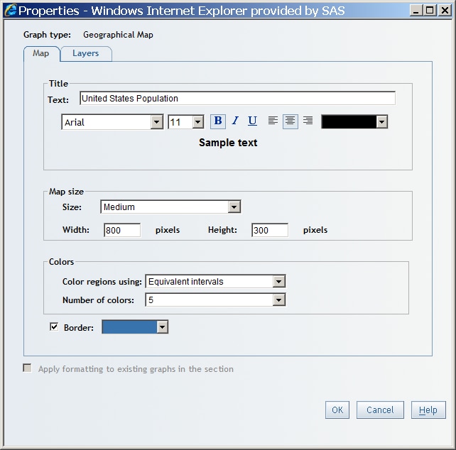 The Map Tab in the Geographical Map Properties Dialog Box