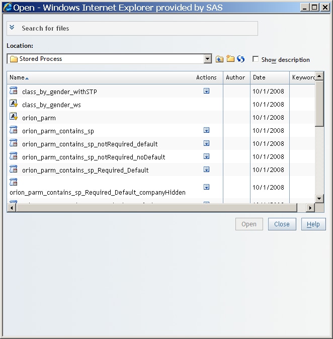 Open Dialog Box Showing Two Stored Processes