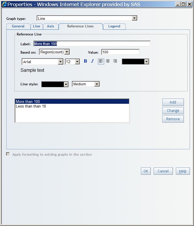 Reference Lines Tab in the Properties Dialog Box for a Line Chart