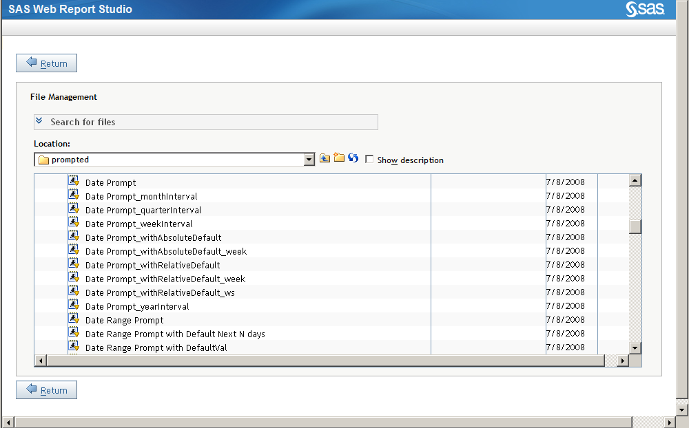 File Management Window with Stored Processes Listed