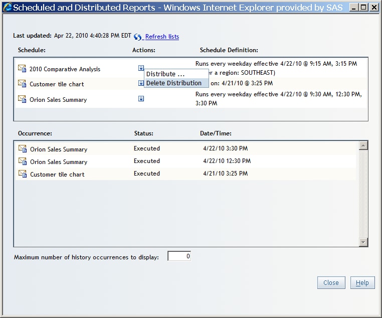 Scheduled and Distributed Reports Dialog Box