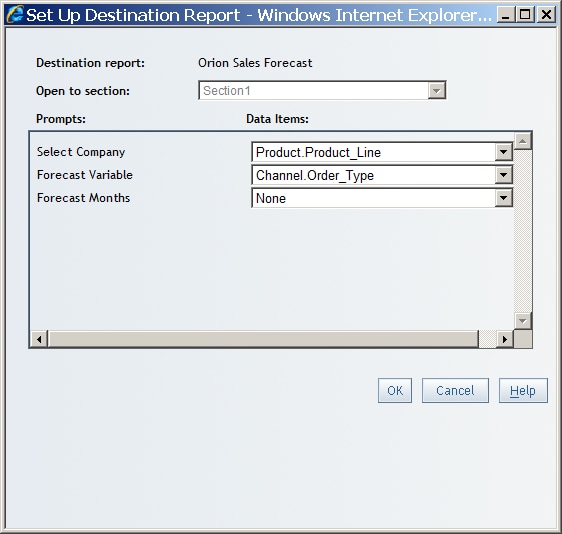 Set Up Destination Report Dialog Box