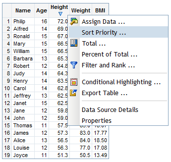 Sort Priority Menu Item for List Tables in View Mode