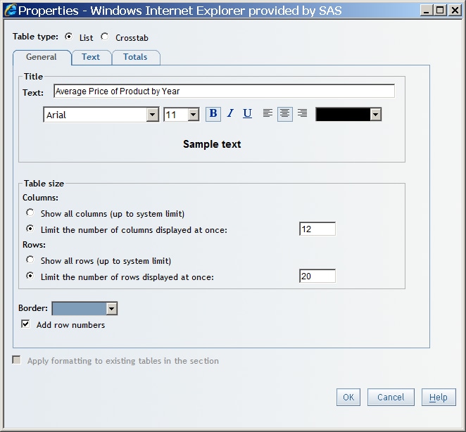 Add Row Numbers Specified in the Properties Dialog Box