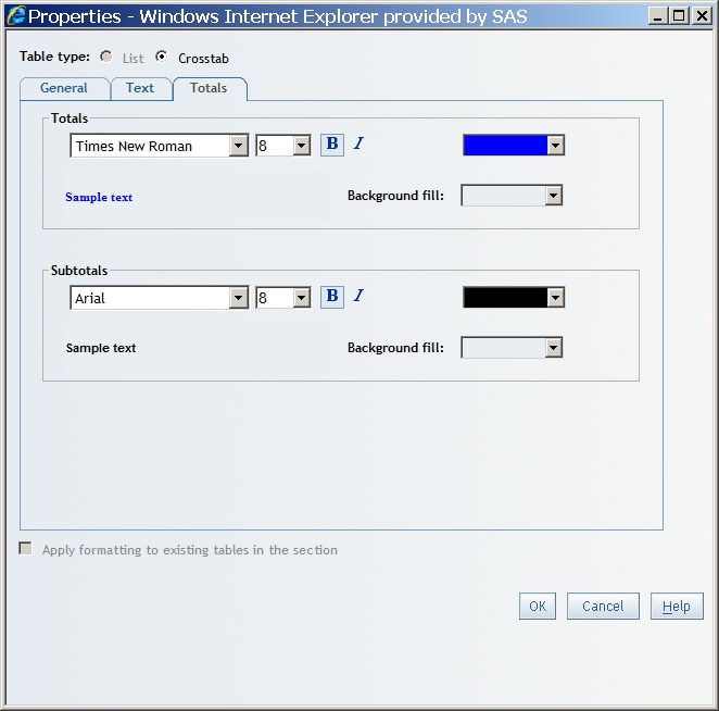 New Color for Totals Specified in the Properties Dialog Box