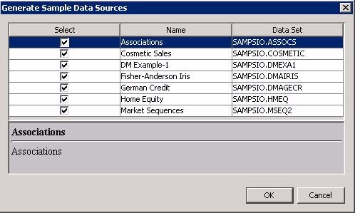 Generate Sample Data Sources window