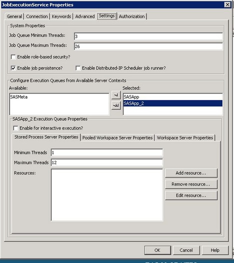 JobExecutionService Properties window