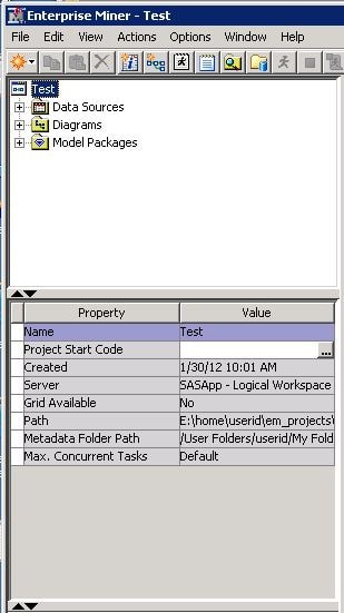 SAS Enterprise Miner Project Panel and Properties Panel