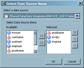 Sample Select Data Source Items Window