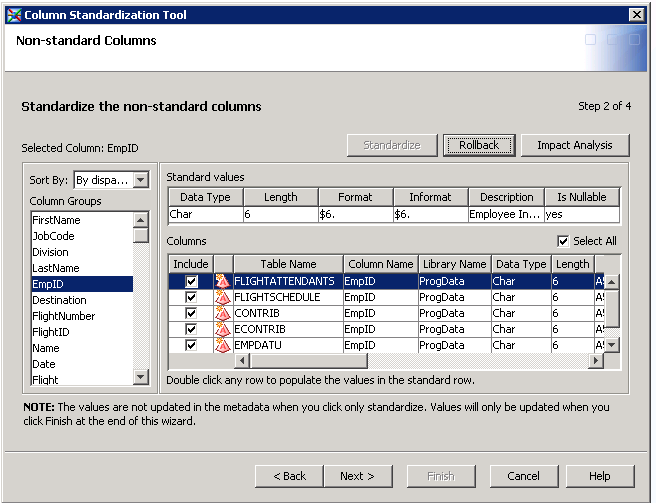 Non-Standard Columns