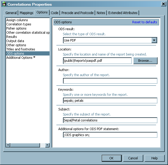 Sample ODS Options