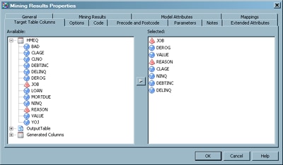 Sample Target Table Columns