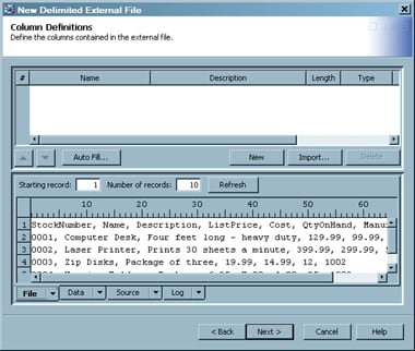 Sample Column Definitions