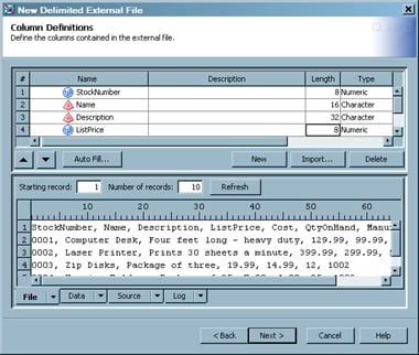 Sample Completed Column Definitions Page