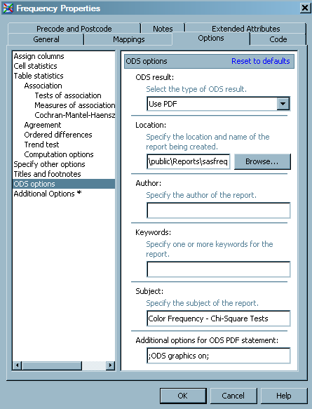 Sample ODS Options