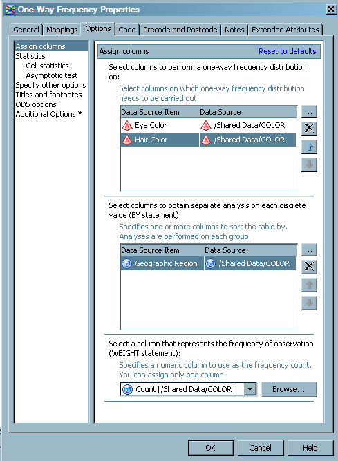 Frequency Column Options