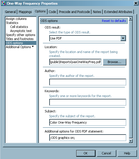 Sample ODS Options