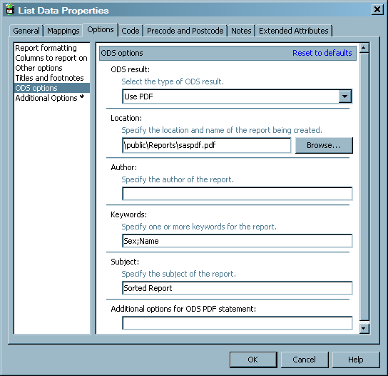 Sample ODS Options