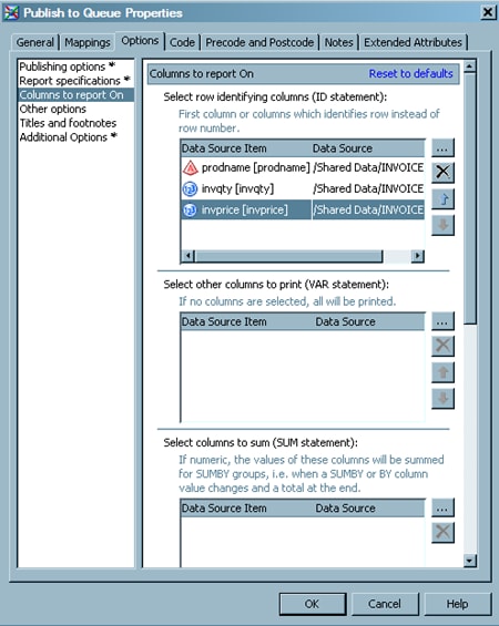 Sample Column Options